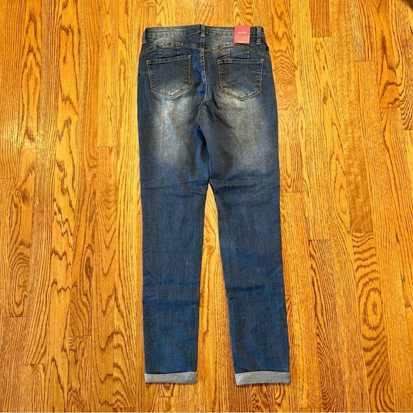 NWT New Tengfu Size 6 Skinny Distressed Denim Blue Jeans Cuffed - Picture 9 of 12